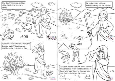 The Burning Bush colouring pages - captioned