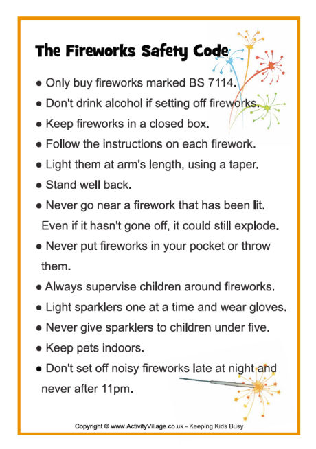 The fireworks safety code printable The fireworks safety code printable
