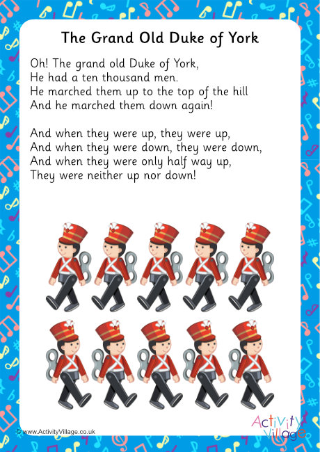 The Grand Old Duke Of York Song Lyrics Printable