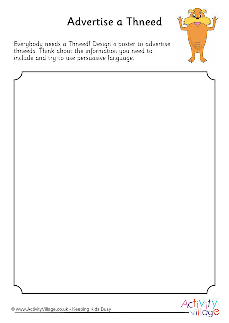 The Lorax Advertise a Thneed Worksheet