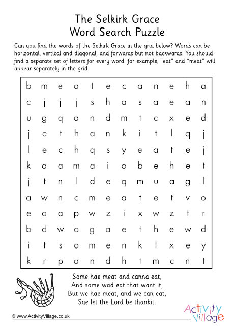 The Selkirk Grace word search puzzle The Selkirk Grace word search puzzle