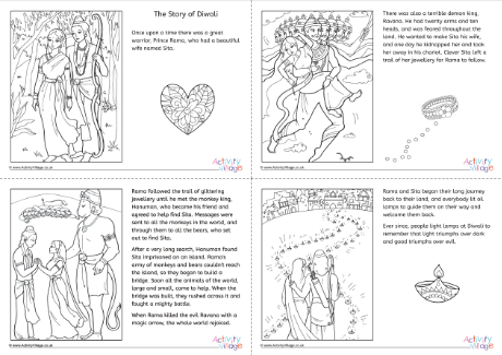 The Story of Diwali story and colouring pages