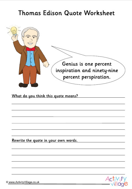 Thomas Edison Quote Worksheet Thomas Edison Quote Worksheet