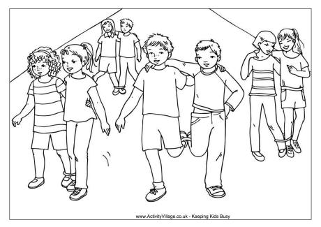 Three legged race colouring page