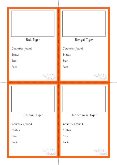 Tiger Subspecies Fact Cards