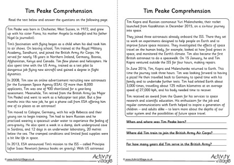 Tim Peake Comprehension