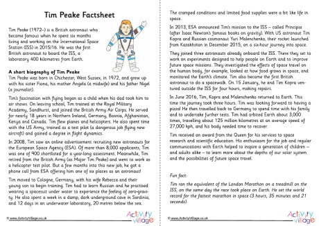 Tim Peake Factsheet