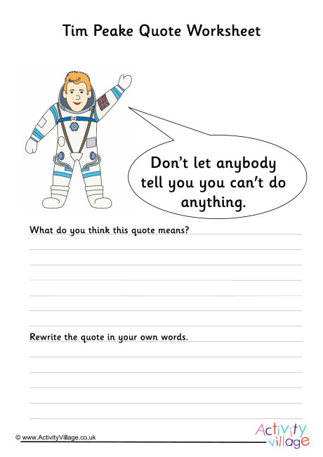 Tim Peake quote worksheet