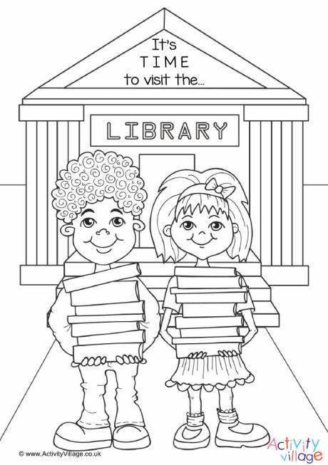 Time to visit the library colouring page Time to visit the library colouring page