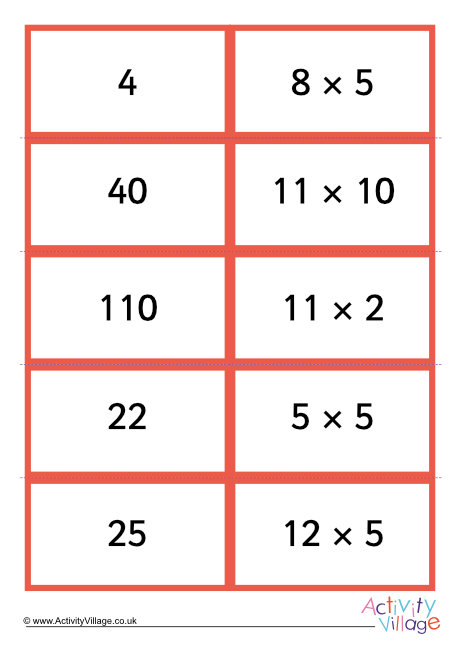 Times table dominoes stage 1