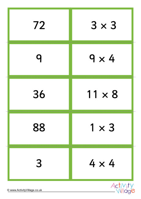 Times table dominoes stage 2