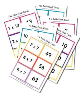 times tables printable flash cards