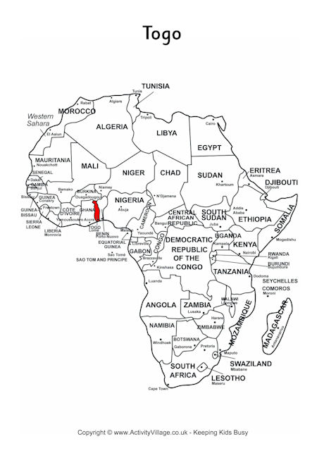 Togo on map of Africa