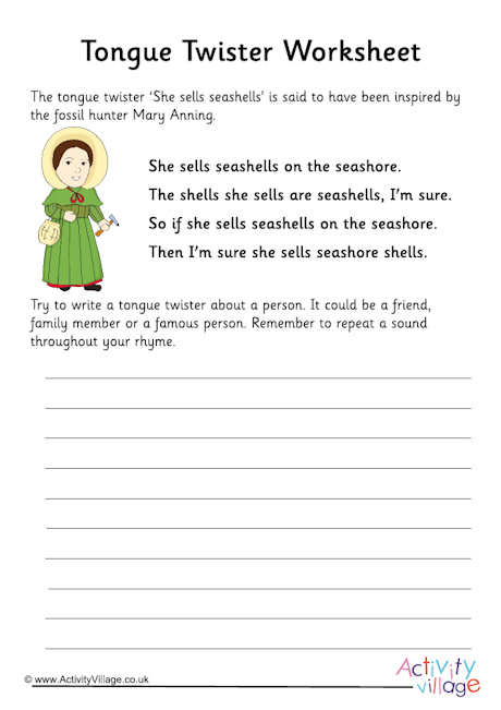 Tongue twister worksheet