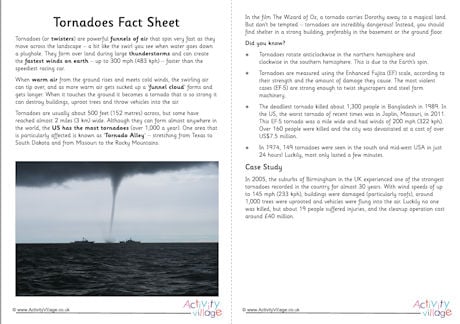 Tornadoes fact sheet