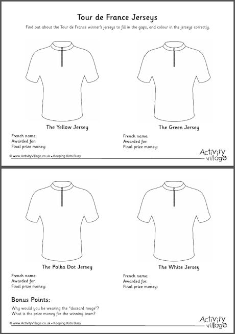 Tour de France jerseys worksheet