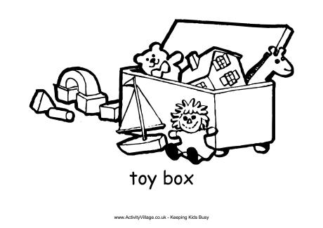 Toy box colouring page