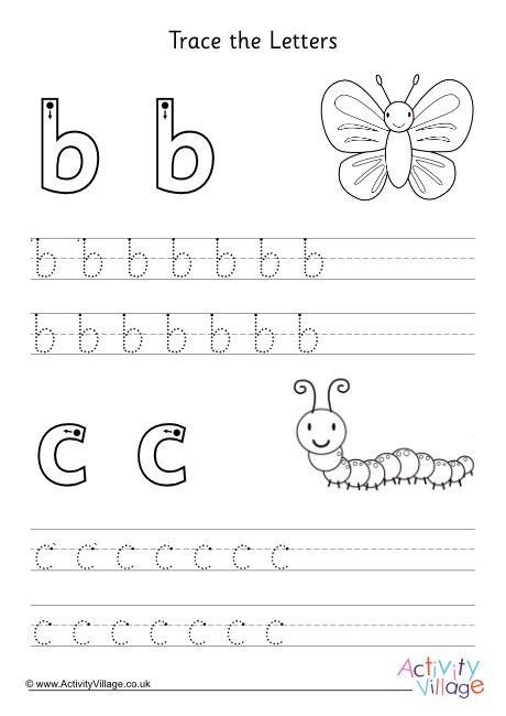 Trace the letters worksheet b and c