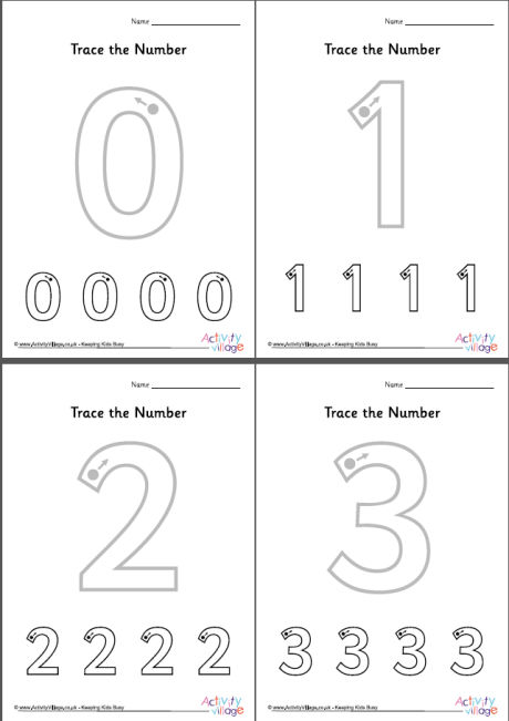 Trace the number worksheets 0 to 10