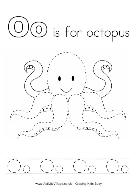 Tracing alphabet o - octopus