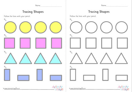 Tracing small shapes worksheets