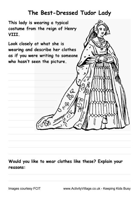 Tudor Fashions Worksheet - Female Costume Henry VIII's Reign Tudor Fashions Worksheet - Female Costume Henry VIII's Reign