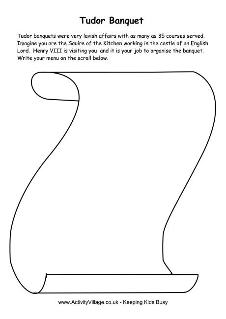 Tudor banquet worksheet