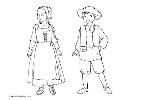 Tudor Poor Children Colouring Page
