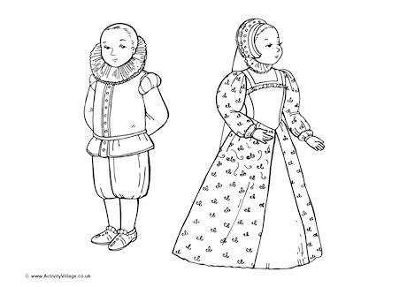 Tudor Rich Children Colouring Page