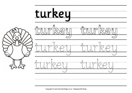 Turkey handwriting worksheet