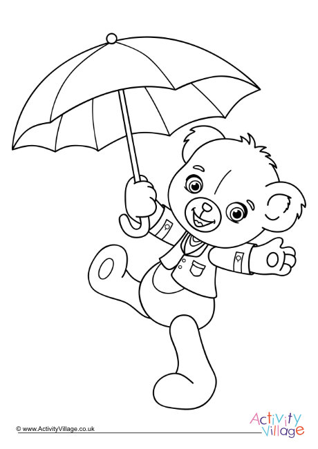 Umbrella Teddy Bear Colouring Page