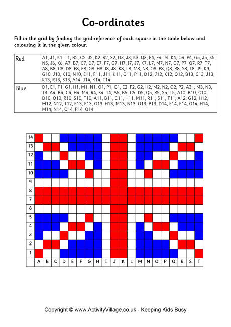 Union flag coordinates worksheet