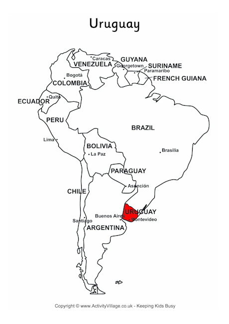 Uruguay on map of South America