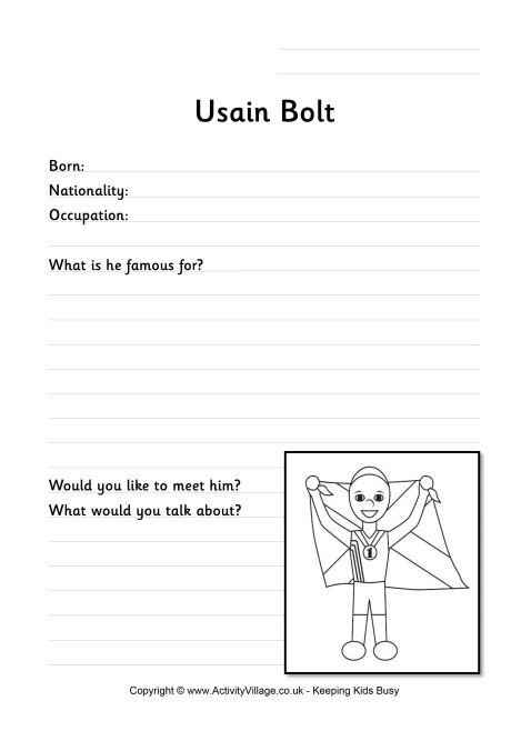 Usain Bolt worksheet