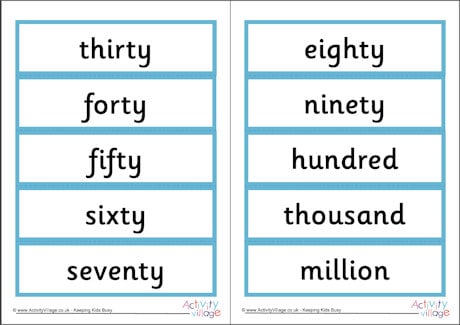 Useful number word cards