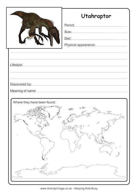 Utahraptor worksheet