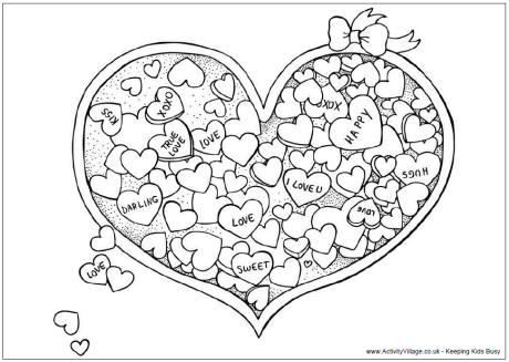 Valentine candy colouring page