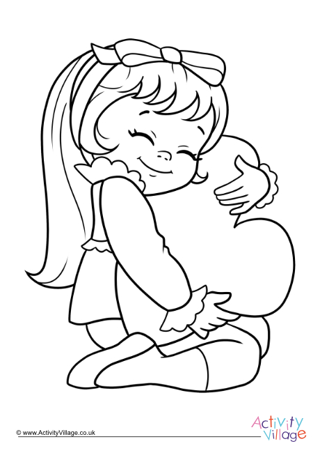 Valentine cuddle colouring page