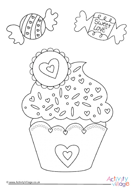 Valentine cupcake colouring page