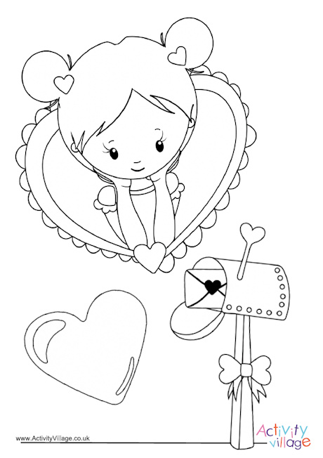 Valentine girl colouring page 2