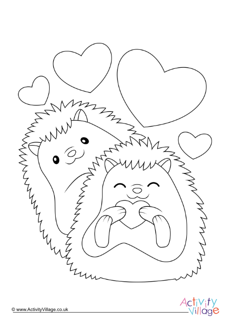 Valentine hedgehogs colouring page