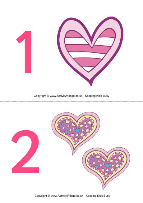 Valentine numbers flashcards
