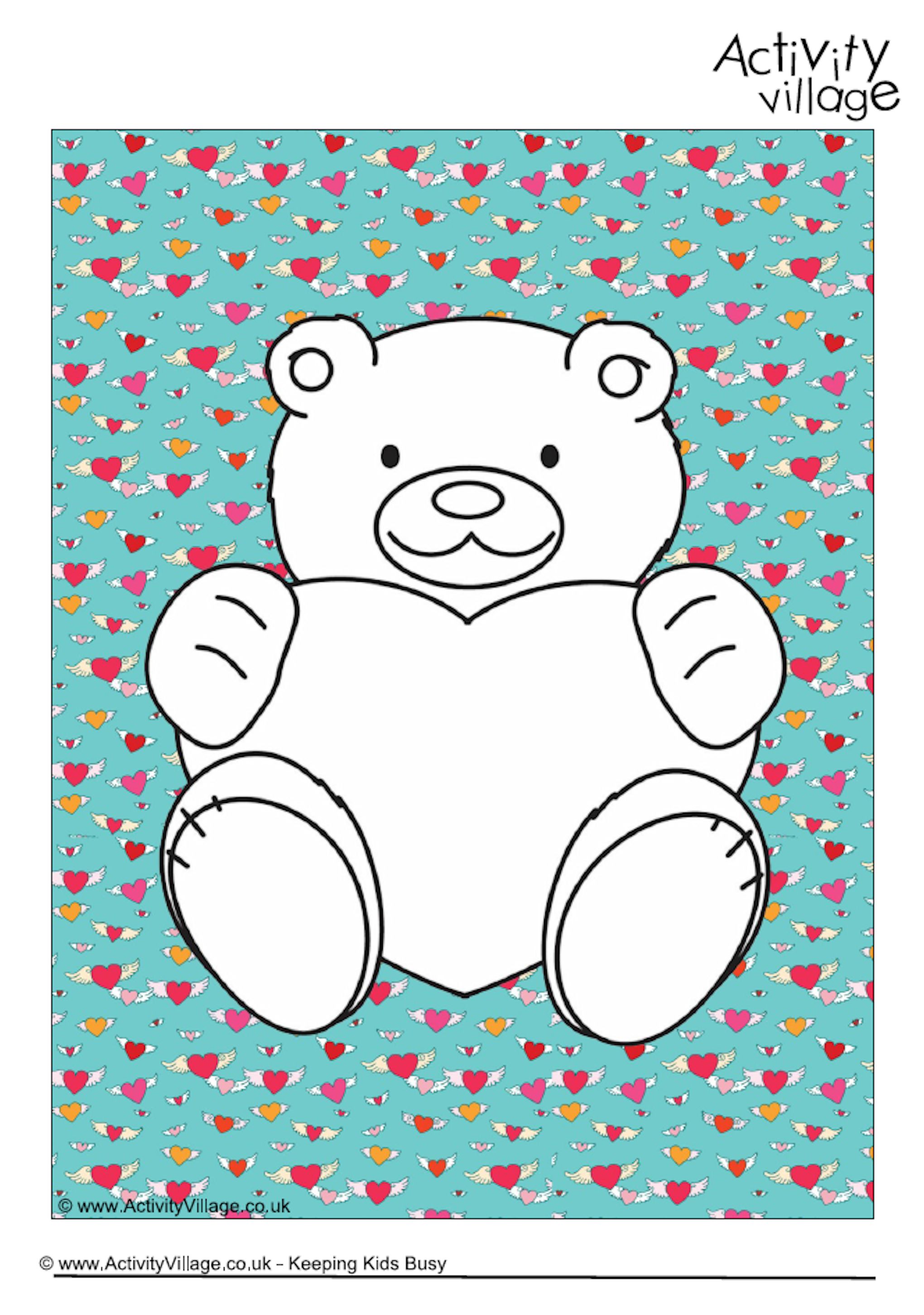 Valentine teddy colouring page 2