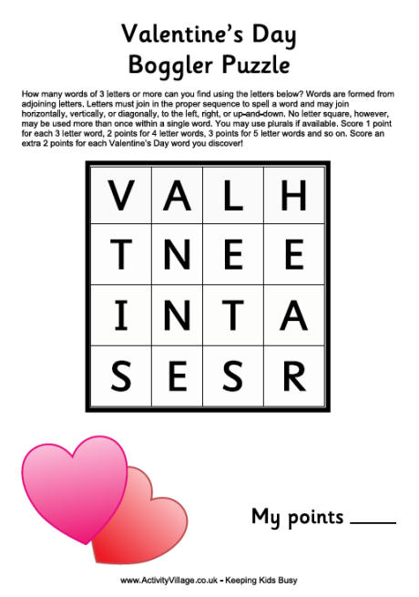 Valentines boggler puzzle