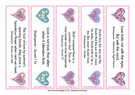 Valentine bookmarks - Shakespeare
