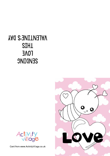 Valentine's Day bee colour pop colouring card Valentine's Day bee colour pop colouring card
