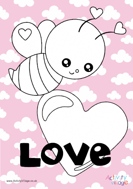 Valentine's Day bee colour pop colouring page
