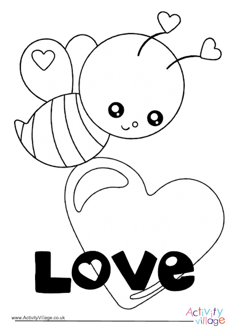 Valentine's Day bee colouring page