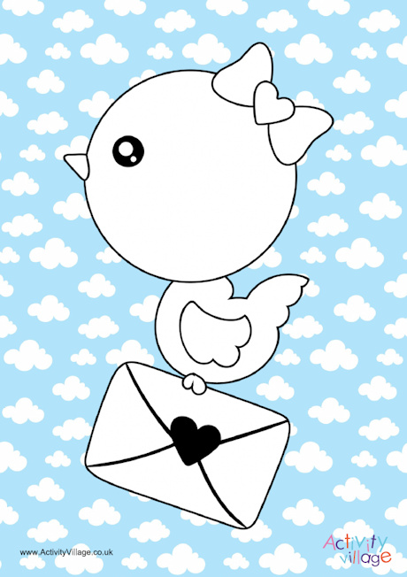 Valentine's Day chick colour pop colouring page