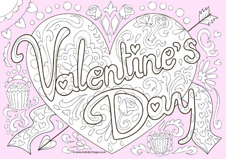 Valentine's Day doodle colour pop colouring page Valentine's Day doodle colour pop colouring page
